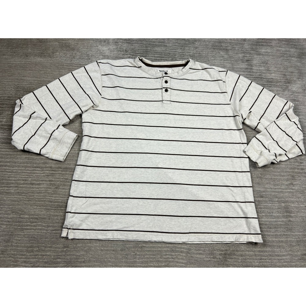 Wrangler Henley Shirt Mens XL Gray Striped Long Sleeve Cotton JFB5WHT Casual Top
